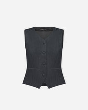 Imagem isolada do colete alfaiataria cinza sobre fundo branco, destacando design e botões.