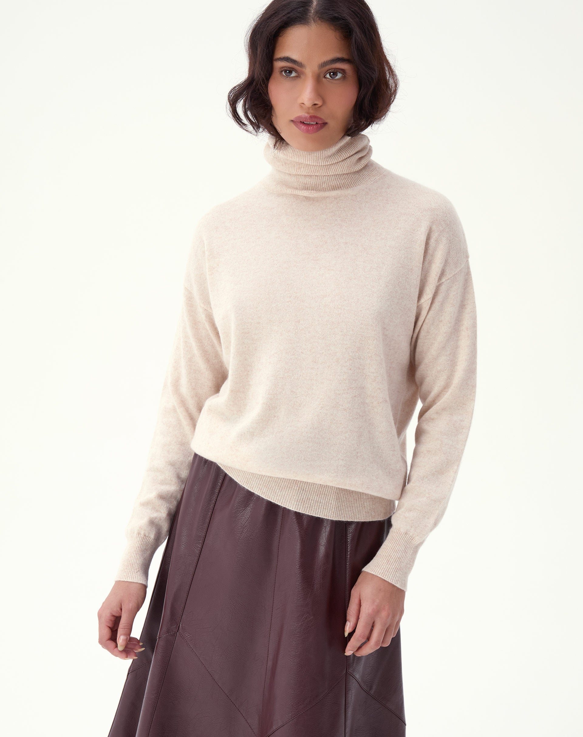 SUÉTER CASHMERE DELUXE GOLA ALTA  - AREIA