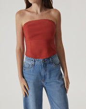 BLUSA SEM ALÇAS ALFAIATARIA - MARROM