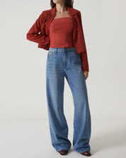 BLUSA SEM ALÇAS ALFAIATARIA - MARROM