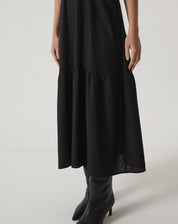 VESTIDO LONGO DECOTE V COM GOLA - PRETO