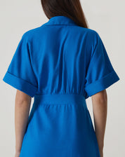 VESTIDO LONGO DECOTE V COM GOLA - AZUL