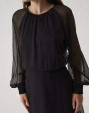 VESTIDO CURTO MANGA LONGA BUFANTE - PRETO