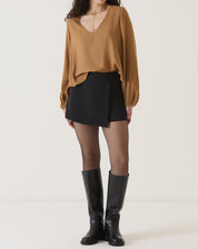 BLUSA MANGA LONGA DECOTE V - MARROM