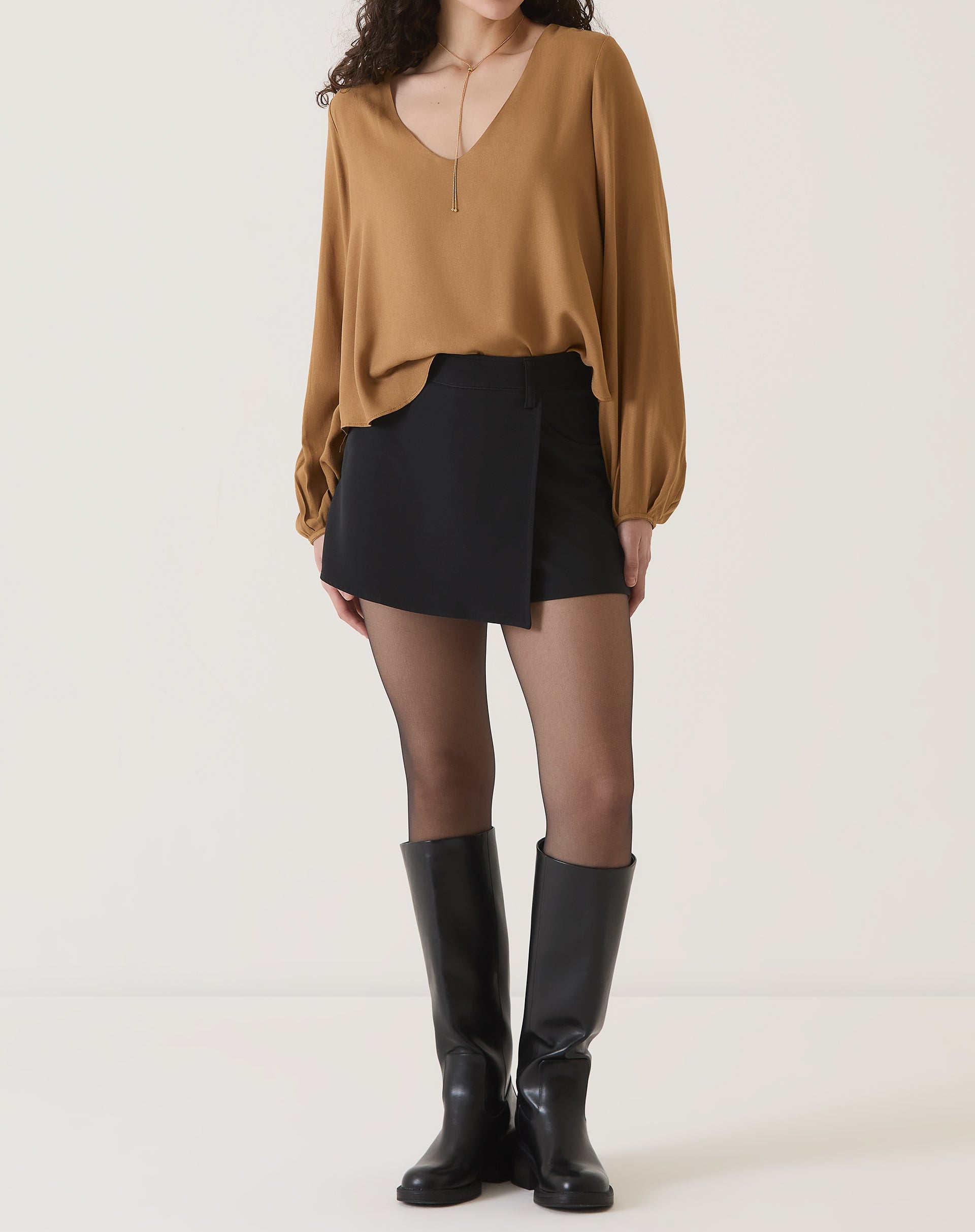 BLUSA MANGA LONGA DECOTE V - MARROM