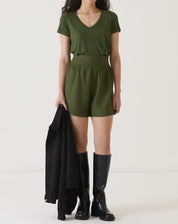 Shorts Cintura Alta Cós Lastex - Verde Militar