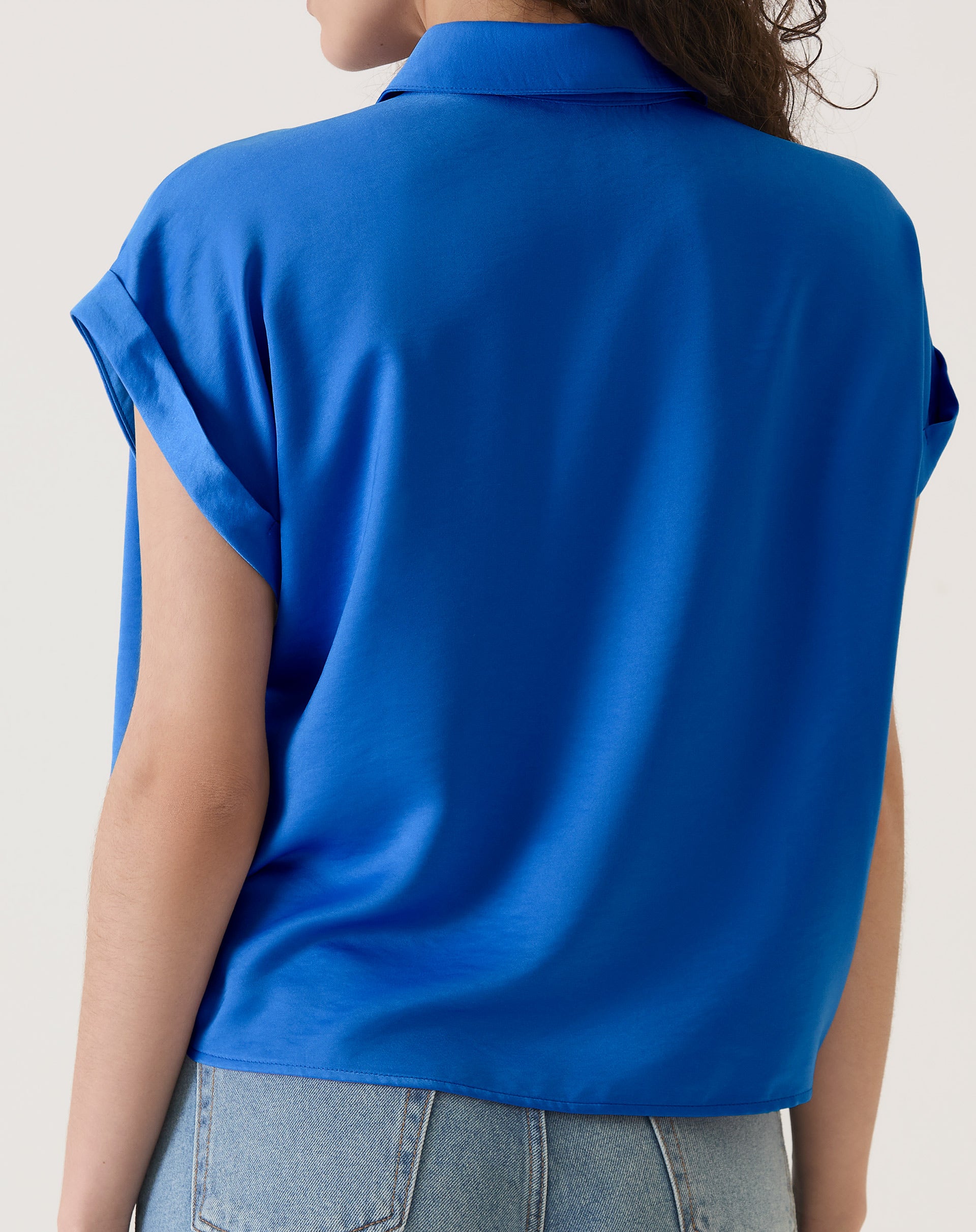 CAMISA MANGA CURTA DE CETIM - AZUL