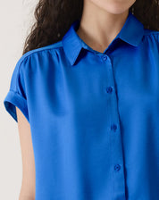 CAMISA MANGA CURTA DE CETIM - AZUL