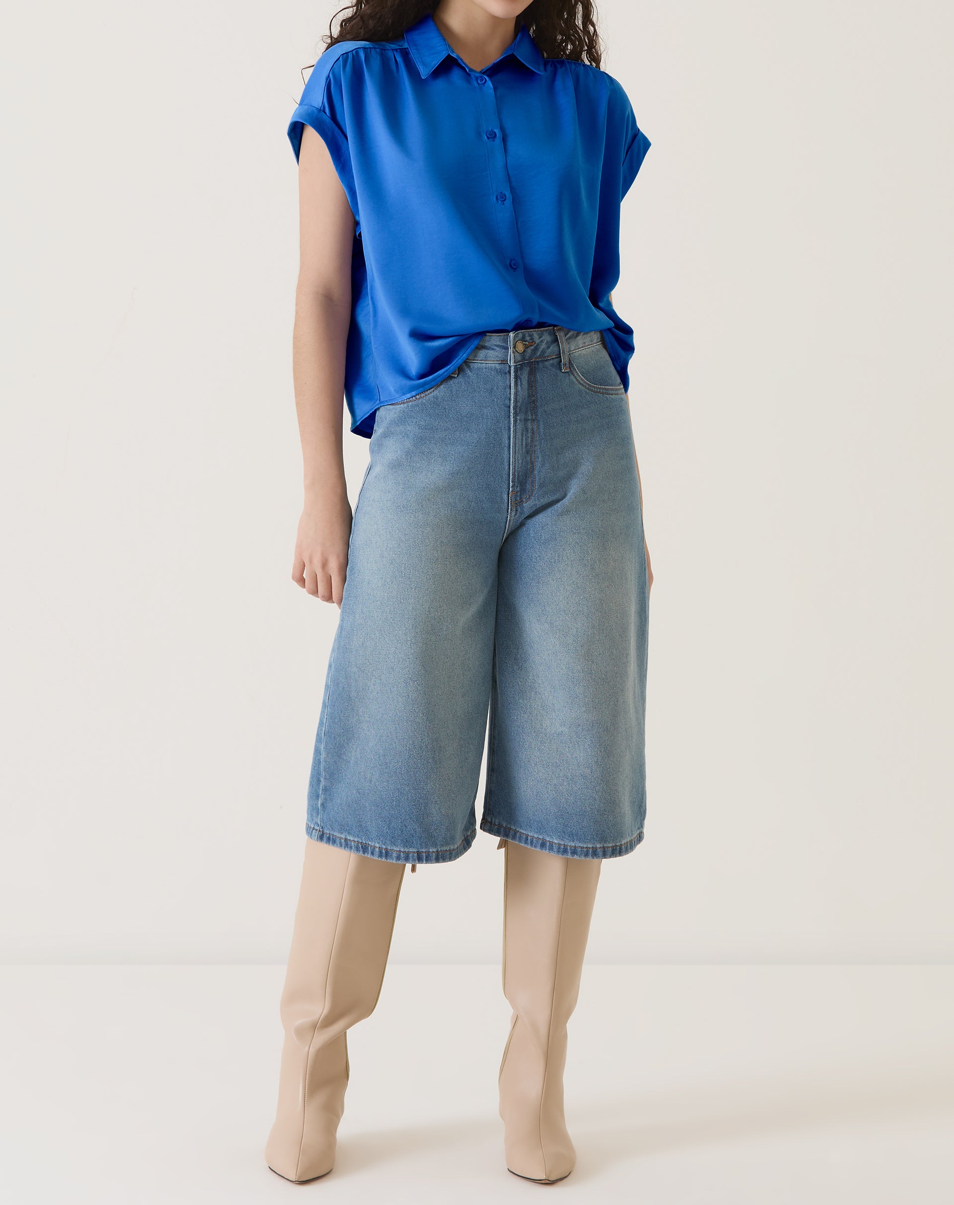 CAMISA MANGA CURTA DE CETIM - AZUL