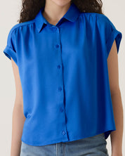 CAMISA MANGA CURTA DE CETIM - AZUL