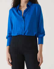 CAMISA MANGA LONGA DE CETIM - AZUL