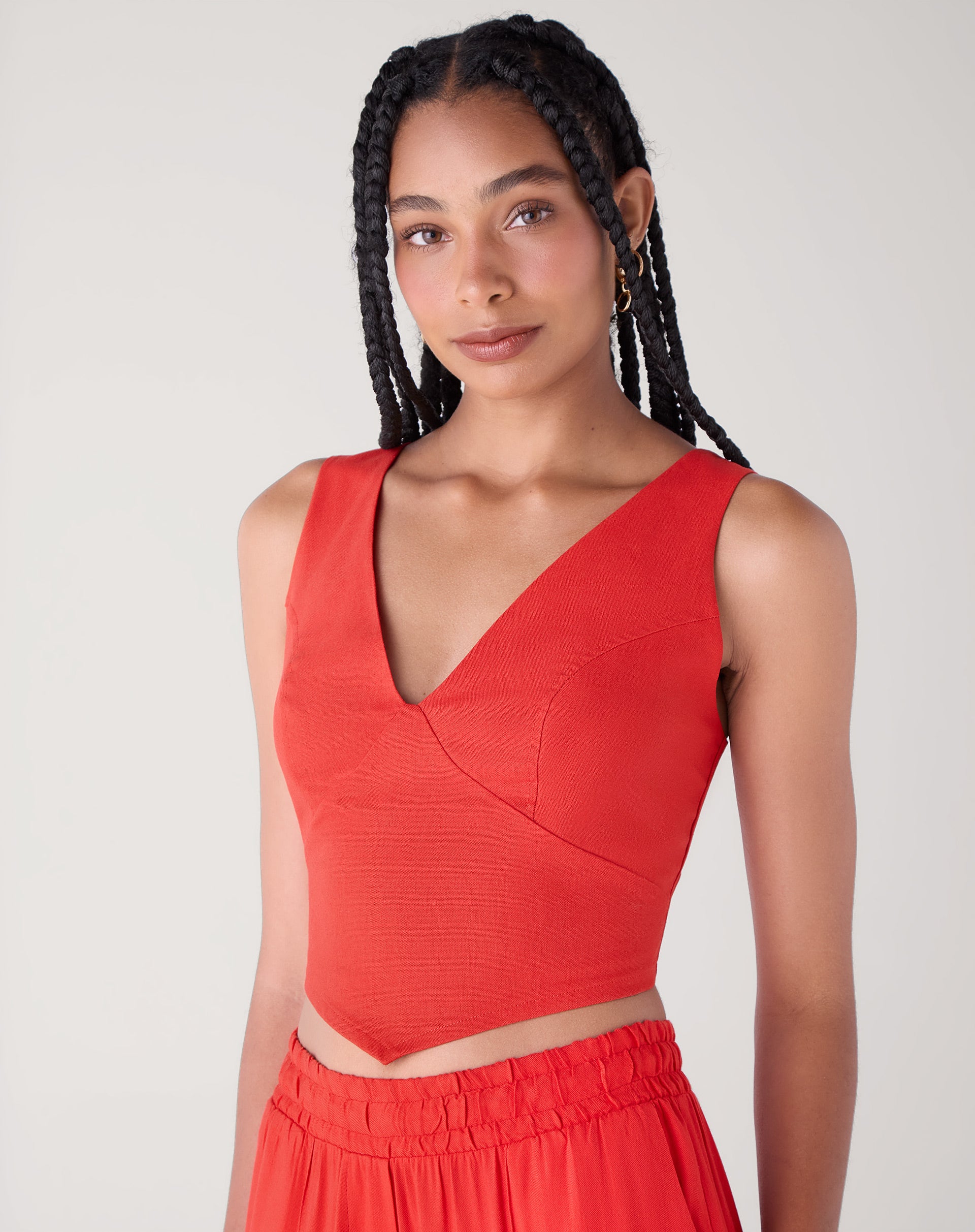 Blusa Cropped de Linho - Vermelha