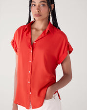 Camisa Manga Curta de Viscose - Vermelha