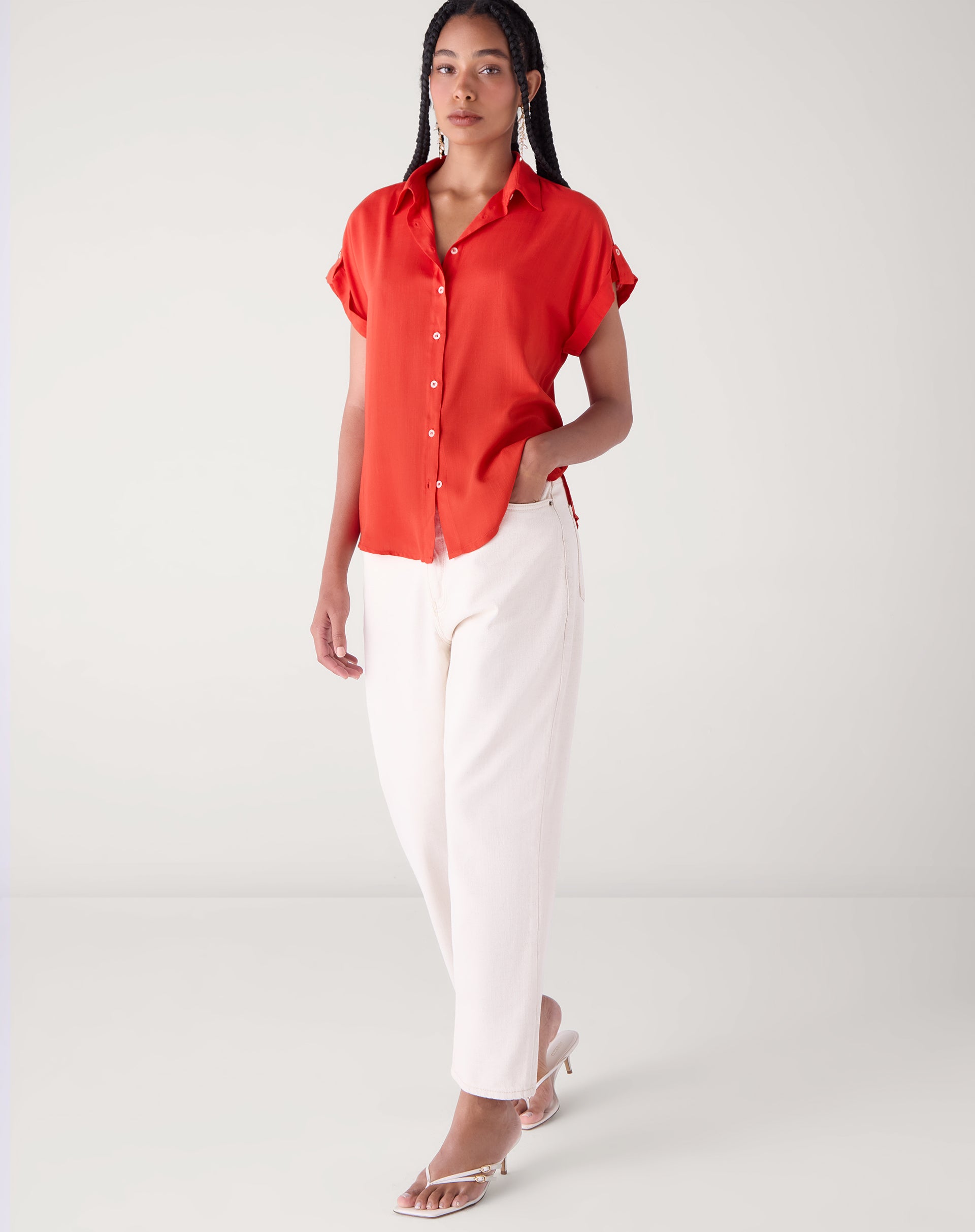 Camisa Manga Curta de Viscose - Vermelha