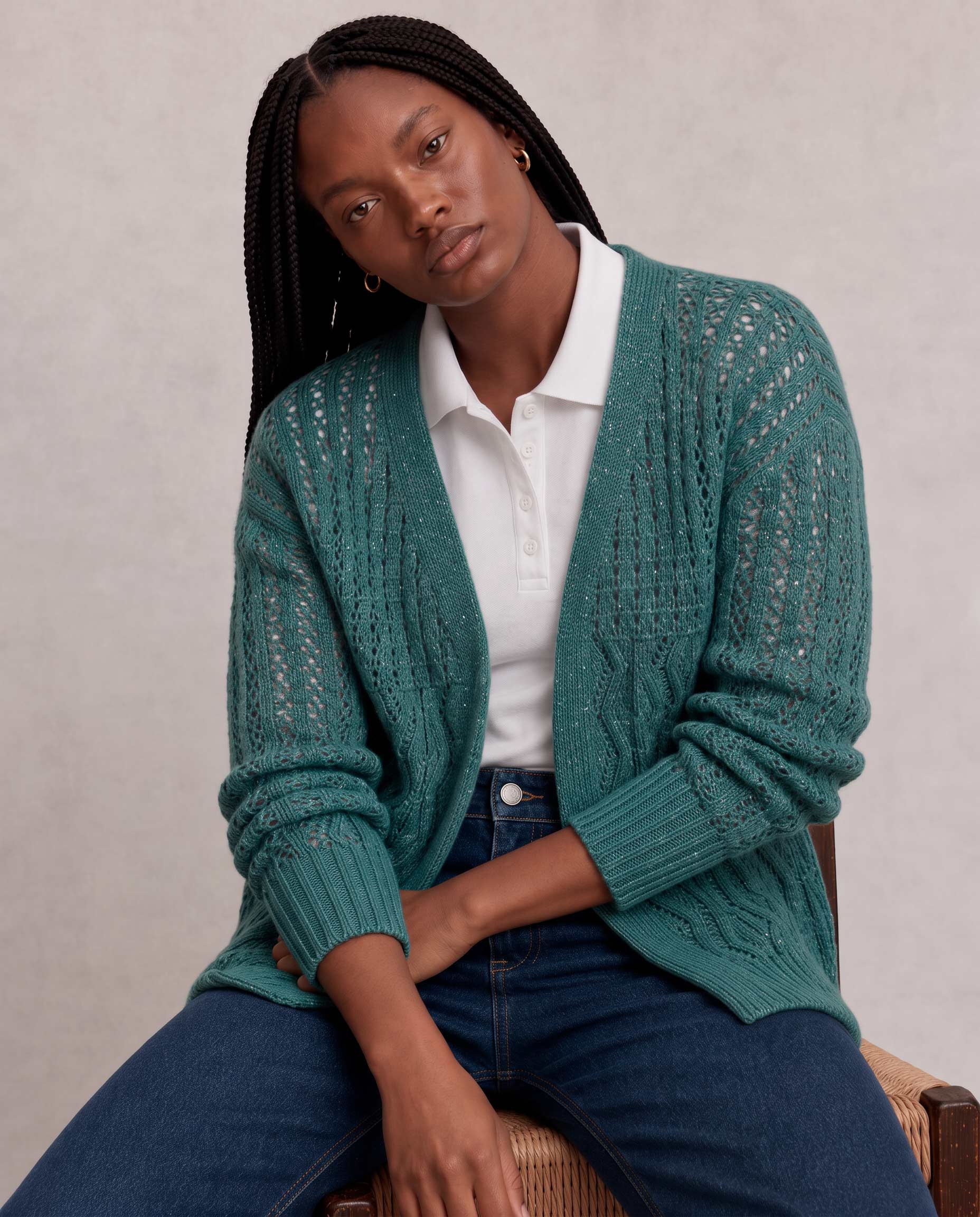 Cardigan Tricot Ponto Diferenciado - Verde