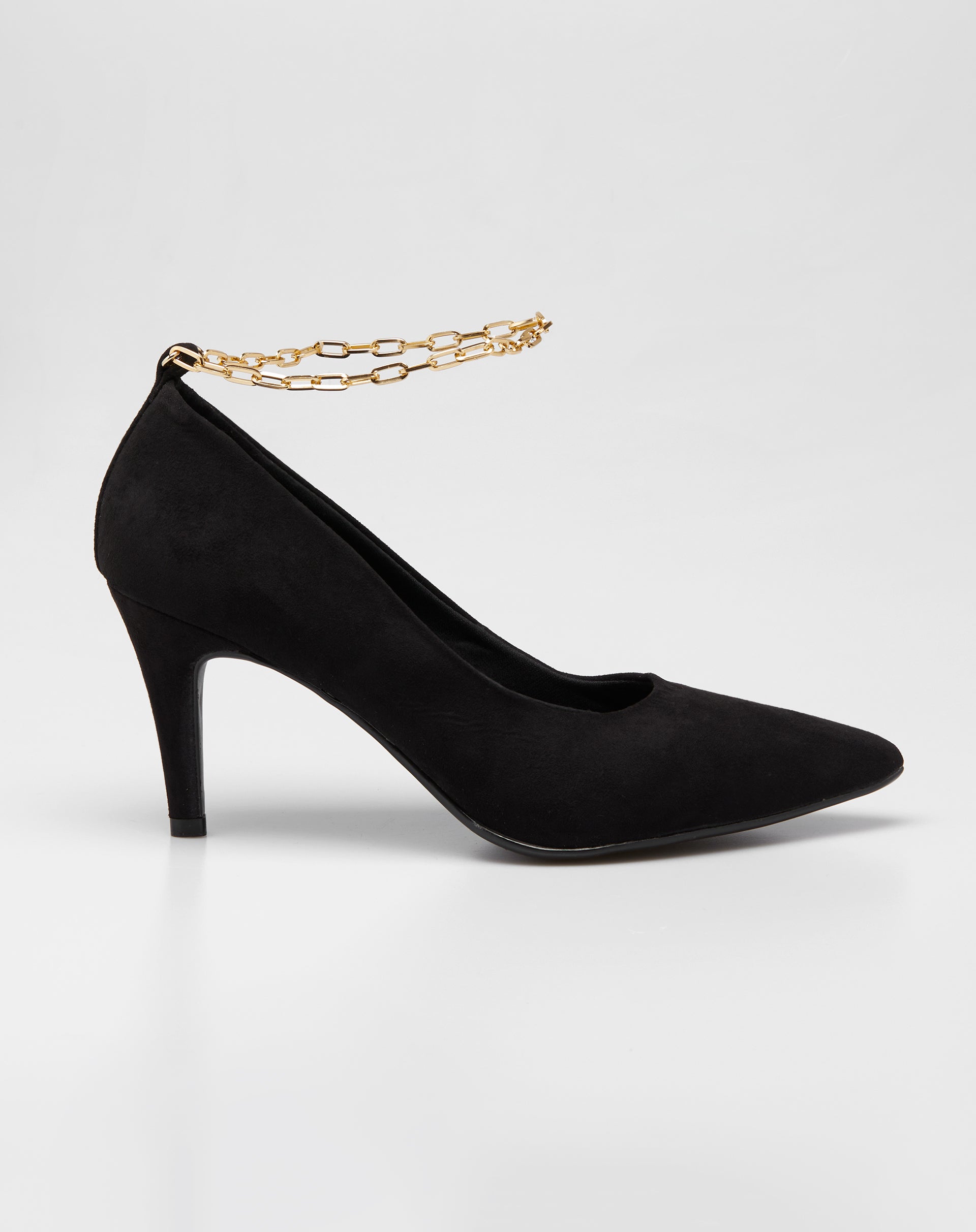 SCARPIN BICO FINO SALTO FINO E CORRENTE REMOVÍVEL - PRETO